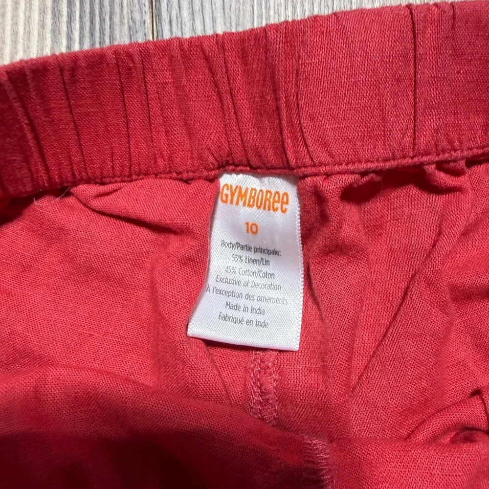 Gymboree Girls Red Linen Blend Floral Embroidered Ruffle Hem Shorts Size 10